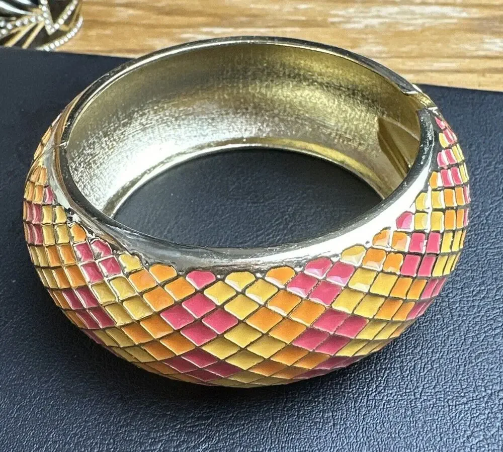 Sequin Nordstrom Multicolor Gold Tone Statement Enamel Bangle Hinge NWOT # 74